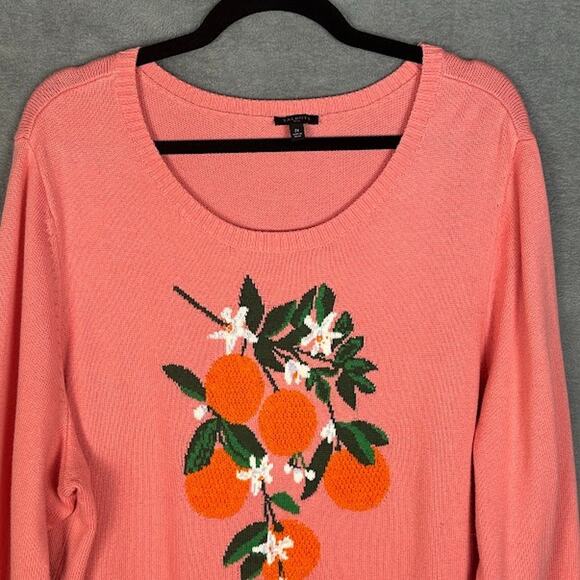 Talbots Sweater Womens 2X Pink Fruit Oranges Long Sleeve Preppy Resort Spring - Picture 2 of 11